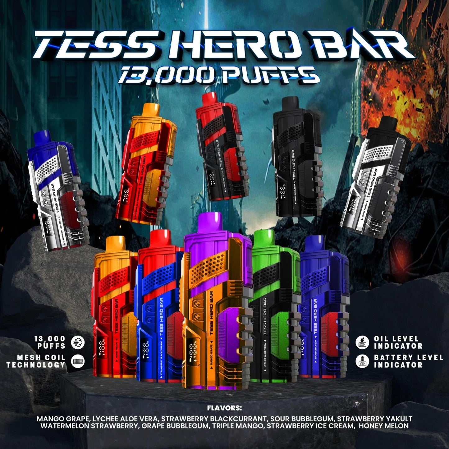 TESS HERO BAR 13000 PUFF RECHARGEABLE DISPOSABLE